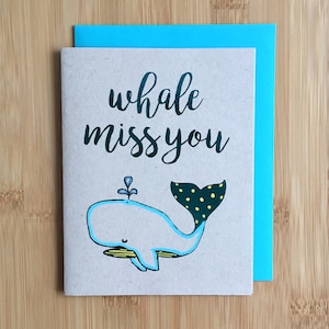 Whale Miss You Goodbye Card - Carte d’adieu faite à la main Miss You Si longue Punny A2 Carte Kraft entièrement déjouée