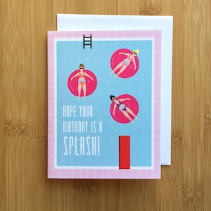 Pool Party Birthday Card - A2 Handmade m Pool Float Swimming Pool Party Birthday Card