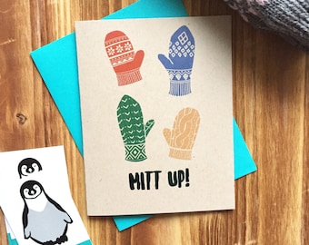 Mitt Up Christmas Mitten Card - A2 Handmade Card, Christmas Mitts, Xmas mitten card, funny christmas card with foiled lettering