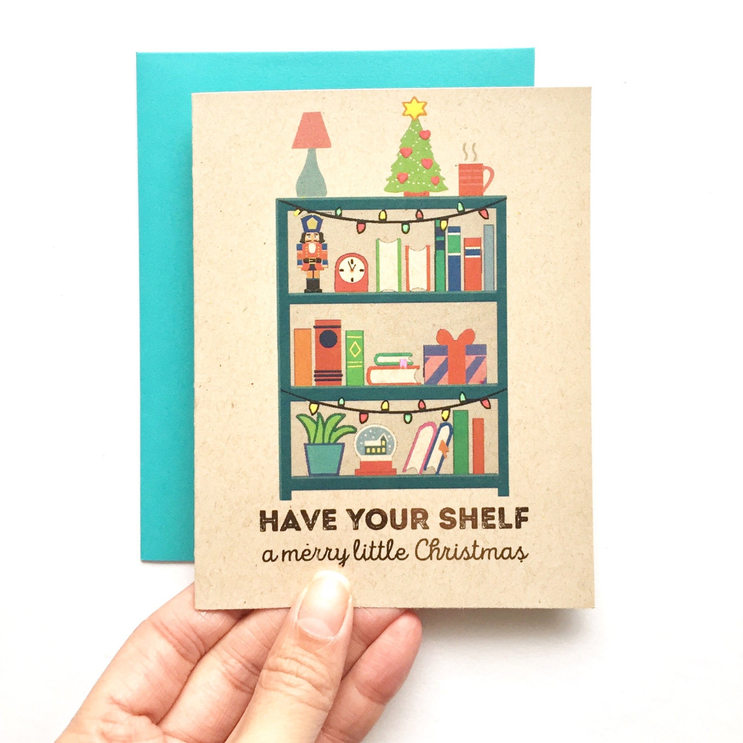 book shelf christmas card a2 handmade card for writers book christmas card book