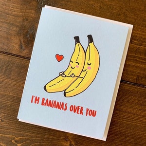 Carte de Saint-Valentin anniversaire banane - bananes valentin, carte d’amour, carte de saint-valentin A2 faite à la main