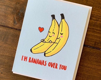 Banana anniversary valentines card - bananas valentine, love card, Handmade A2 valentines day card