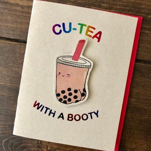 Cutea  with a booty Card - Bubble Tea Card, Cutie with a Booty Punny Tapioca Pearls Christmas