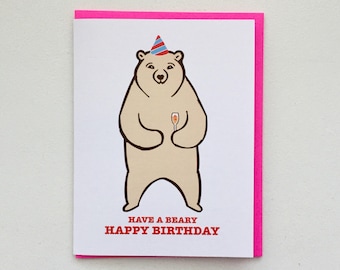 Birthday Bear Card - A2 Handmade Happy Birthday Teddy Bear Pun Card