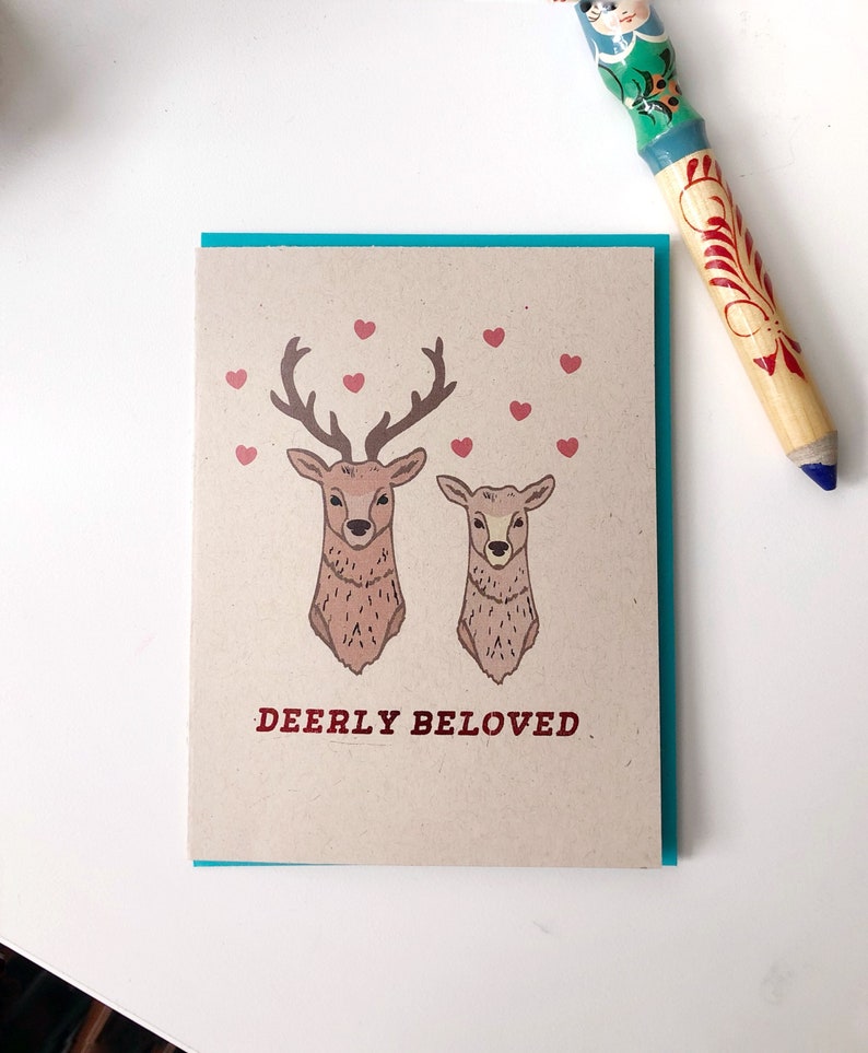 Deerly Beloved Deer Wedding Engagement Card Deer Wedding Invite, Wildlife Card, Mule Deer Buck Card image 2