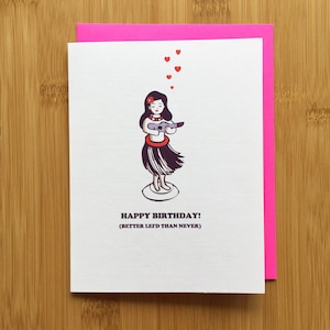 Vahiné pour un anniversaire carte - Jacques Hula Girl danseuse, Hawaii, Hawaiian Tropical anniversaire, juste parce que carte