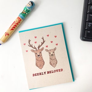 Deerly Beloved Deer Wedding Engagement Card Deer Wedding Invite, Wildlife Card, Mule Deer Buck Card image 1