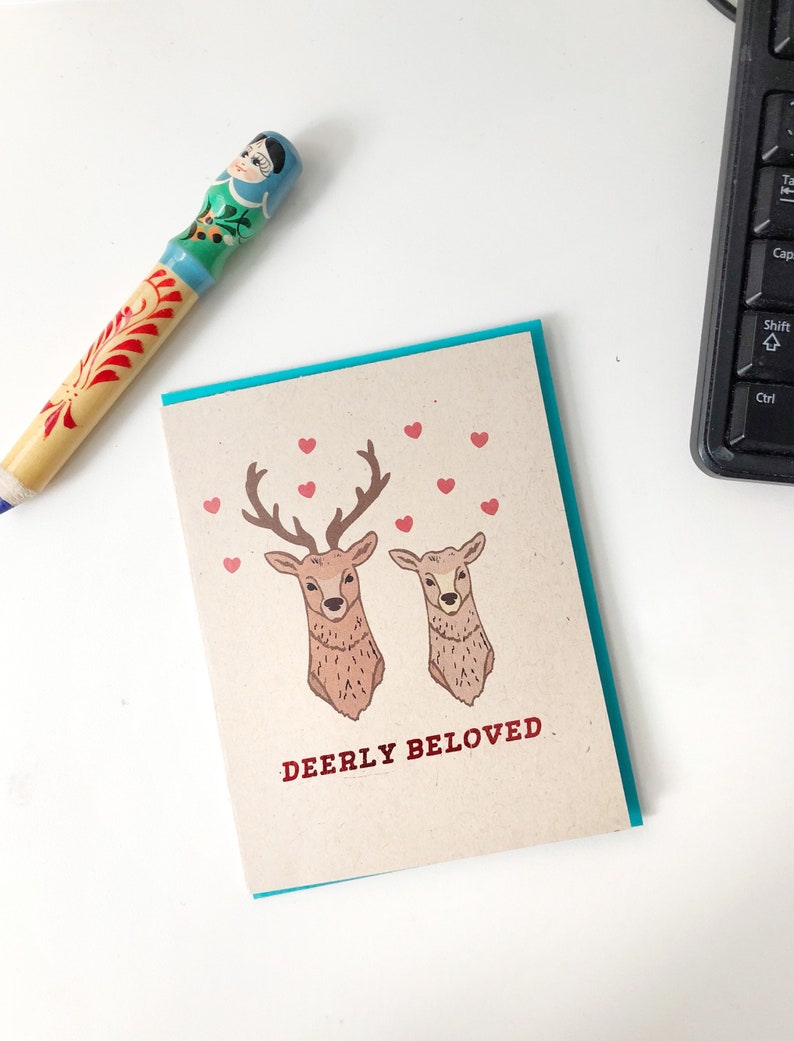 Deerly Beloved Deer Wedding Engagement Card Deer Wedding Invite, Wildlife Card, Mule Deer Buck Card image 1