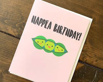 Peas in a Pod Birthday Card - A2 Handmade Card, Punny Vegetable Pea Pods Card with foiled lettering