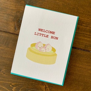 Baby Shower Dim Sum Bun Card, Carte nouveau-né, nouvelle carte bébé, bun au four, carte de boulettes