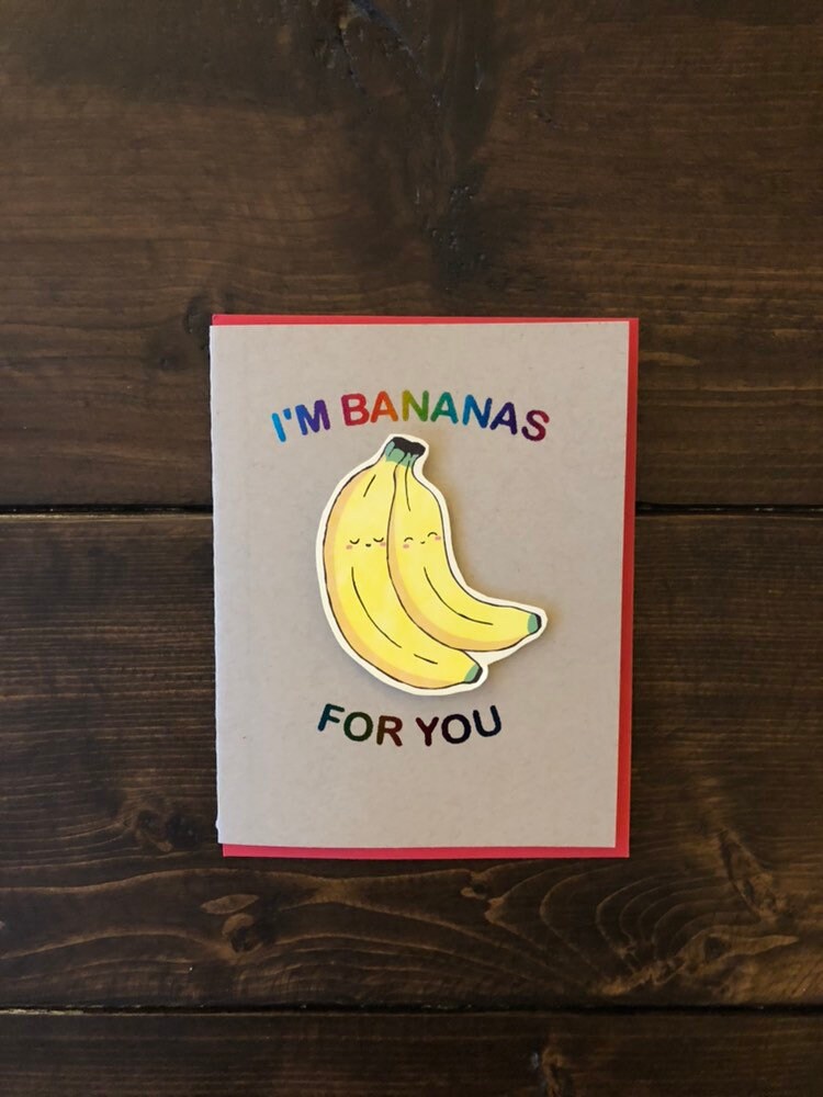 Banana Anniversary Valentines card Handmade