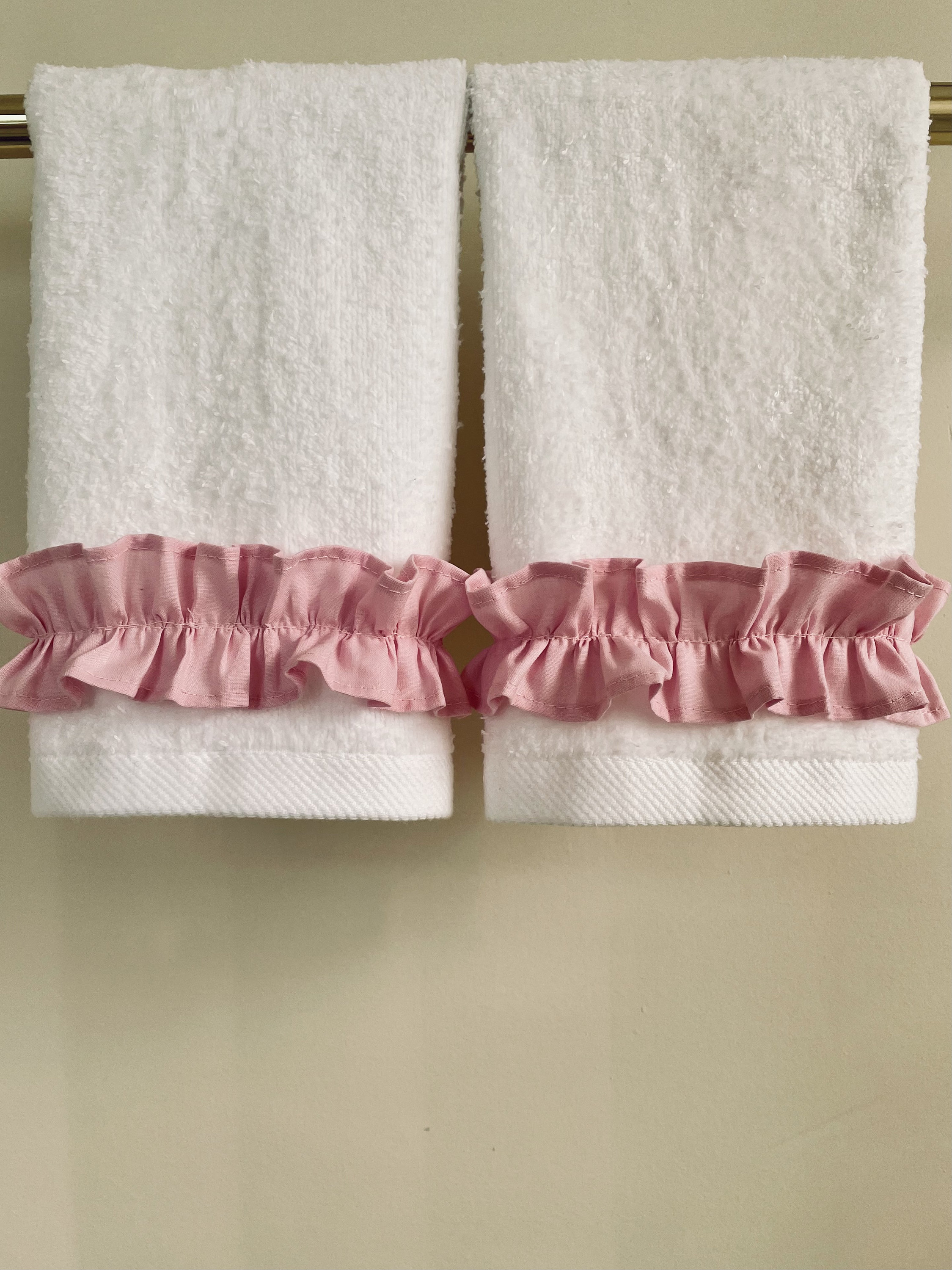 PINK RUFFLE Fingertip Towels 2 White Velour Towel, 100 Cotton, 2 Light
