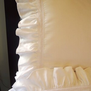 KING RUFFLE Lace Bed Sheet Set 4pc 300TC White 100% Cotton Sateen embellished New