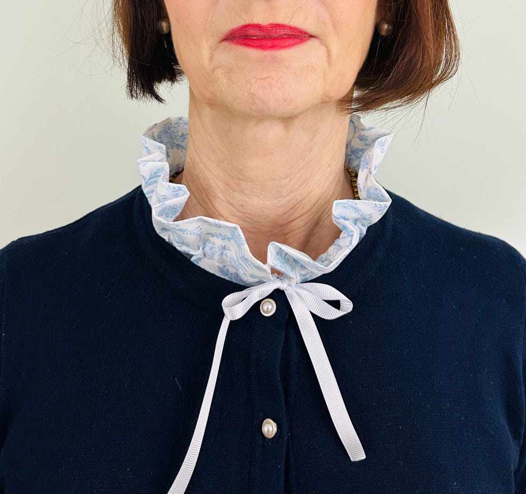 Light Blue Ruffled Ribbon REGENCY RUFFLE COLLAR, Light Blue Fabric, Adjustable, Cotton, Versatile ...
