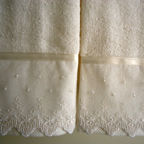 CREAM LACE Fingertip/guest Towels 2 Ivory Velour Cotton New Etsy