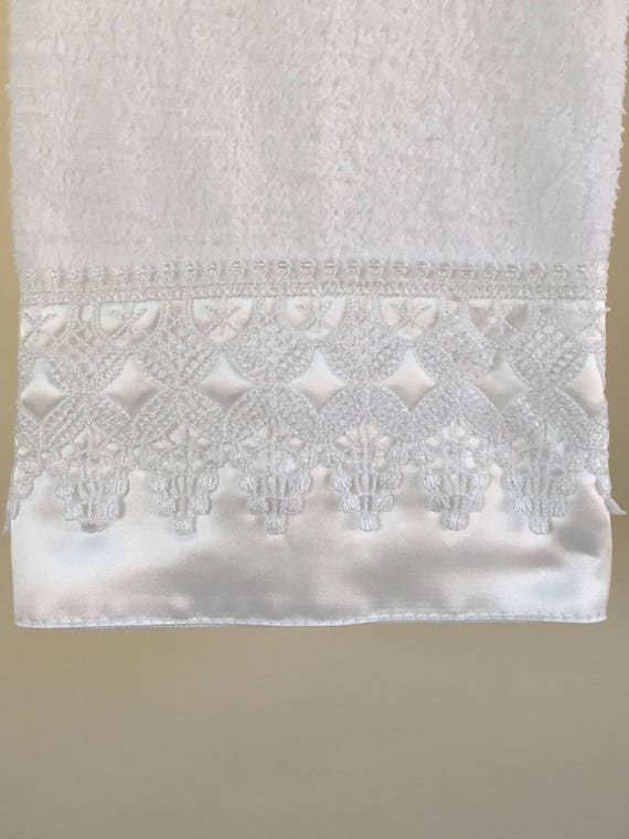 Items similar to VENICE LACE Hand Towel or Guest Towel, SATIN Trim