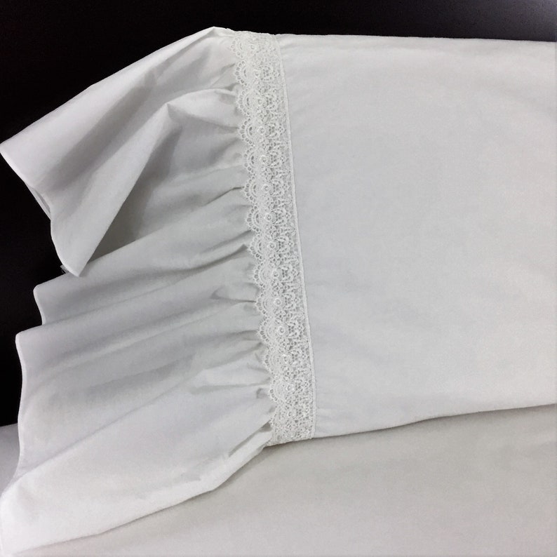 King RUFFLE & LACE PILLOWCASES Shams 2 White 100 Cotton Etsy