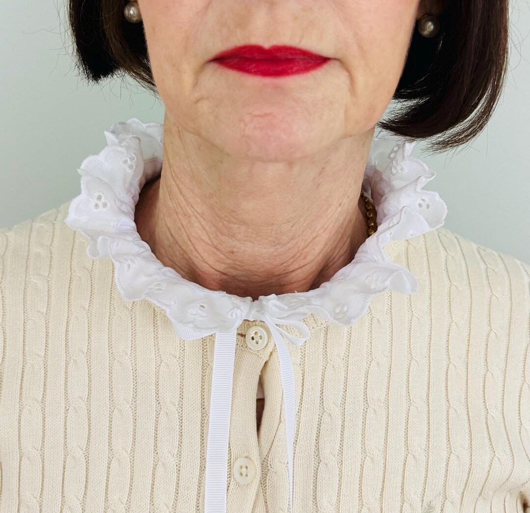EYELET RUFFLE COLLAR, White, Detachable, Removable, Adjustable Design ...