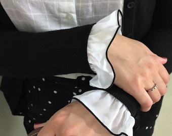 RUFFLE CUFFS (2) White Sheer Voile, Detachable Wrist Cuffs, Removable Shirt Cuffs, Sleeve Cuffs, Fashion Cuffs, Office Cuffs, Romantic Cuffs