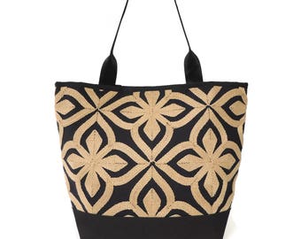 Large Signature Tote in Heavy Duty Black and Tan Woven Fabric by Spicer Bags