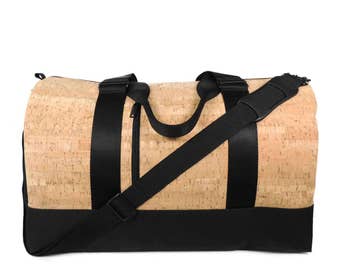 Adventure Duffle Bag with Natural Cork Fabric top and Black Cordura bottom. Made to last!