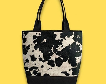 Signature Tote in a Black & White Cow Pattern