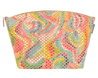 Back In Stock!! Large Makeup Bag in Mosaic Multi-colored Cork by Spicer Bags in the USA