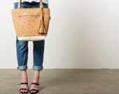 Sally's traditional Large Multicolored Cork Tote Bag with zipped pocket by Spicer Bags