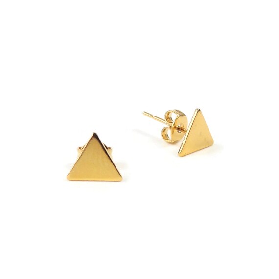gold triangle stud earrings