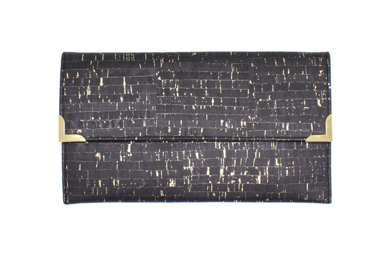 Elegant Cork Folio Clutch the perfect party companion Black and Gold Cork