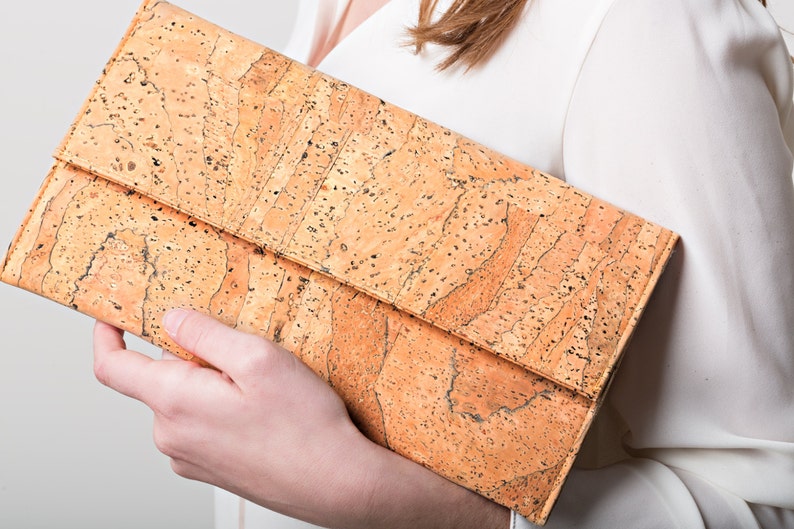 Colorful Cork Folio Clutch Oversize Fold Over Clutch Structured Clutch by Spicer Bags Vegan Evening Bag
