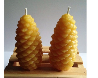 Two Pine Cones, Pinecone Candles, Beeswax, Set of 2 Natural Yellow Candles, Beeswax Pinecones, Table Decoration, Holiday Decor