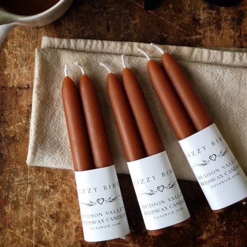 Short Taper Candles Brown Beeswax Taper Candles Small Etsy