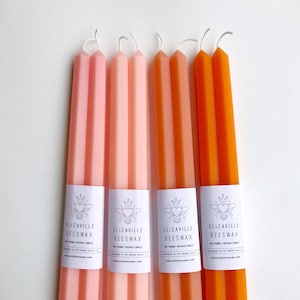 Salmon Beeswax Candles: 12 Inch Hex Tapers, Handmade Pair