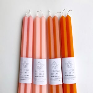 Mothers Day Candles, 12 Inch Hex Tapers, One Pair of Beeswax Candles, Salmon Tapers, Hexagonal Tapers, As Seen in House Beautiful, Coral image 1