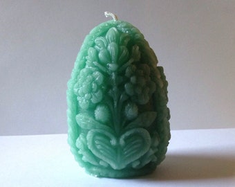 Egg Candle Beeswax Candle, Handmade, Mint Green Candle, Floral Egg, Turquoise Blue