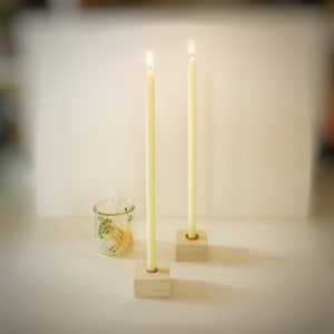 Handmade Ivory Beeswax Taper Candles: 12&quot; Slim Pair
