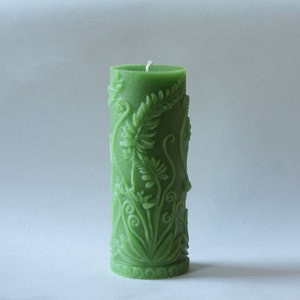 Large Beeswax Candle, Beeswax Pillar, Spring Candle, Fern Candle, Green Candles, Custom Color Pillars image 1