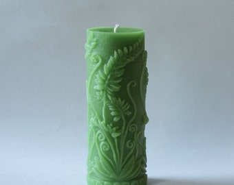 Large Beeswax Candle, Beeswax Pillar, Spring Candle, Fern Candle, Green Candles, Custom Color Pillars