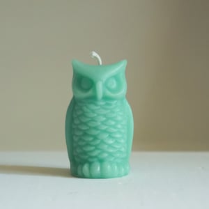 Beeswax Owl Candle, Turquoise Blue, Animal Candle, Bird Candle, Customized, Handmade in USA, Custom Color Candle, Size 3 1/4" x 2"