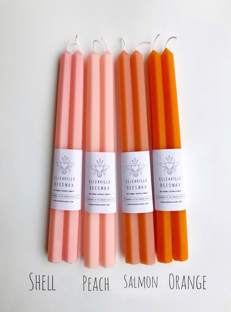 Mothers Day Candles, 12 Inch Hex Tapers, One Pair of Beeswax Candles, Salmon Tapers, Hexagonal Tapers, As Seen in House Beautiful, Coral image 1