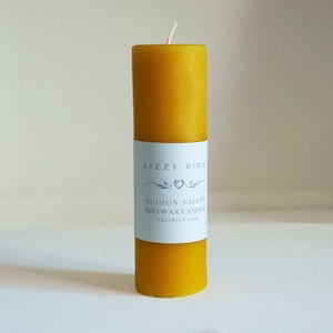 Bright Yellow Candle, One Beeswax Pillar Candle, Tall Pillar, Colored Beeswax Candles, Custom Colors, 6 1/4 Inch Tall Pillar. image 1