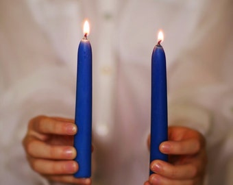 One Pair Blue Small Tapered Candles, Beeswax Candle, Six Inch Tapers, Blue Candles, Small Tapers, Standard Candles, Short Candles