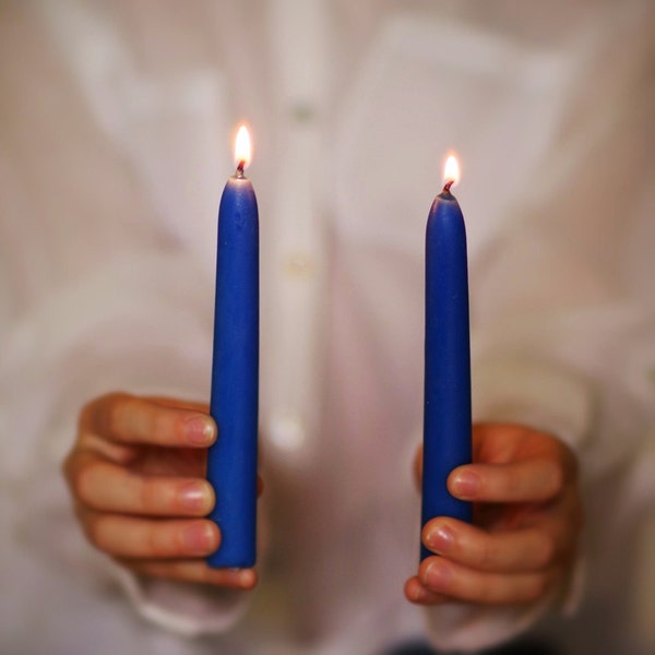 One Pair Blue Small Tapered Candles, Beeswax Candle, Six Inch Tapers, Blue Candles, Small Tapers, Standard Candles, Short Candles