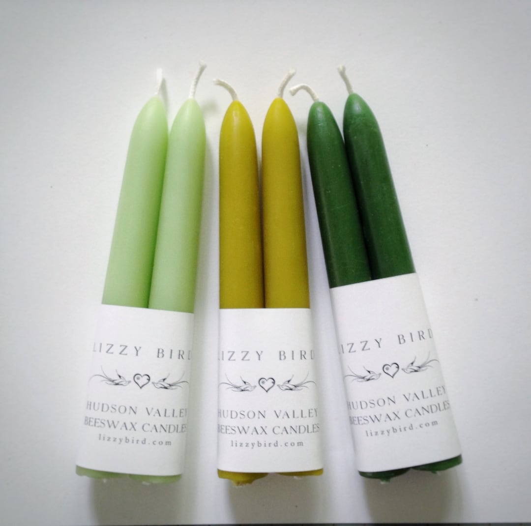 Handmade Beeswax Taper Candles (Pair) - 6 Inch Tall - Custom Colors - Natural Ivory