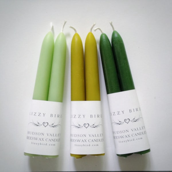 Six Inch Tapers, Green Candles, Small Candles, 100% Beeswax Candles, Green Candles, Custom Colors, Chartreuse, Spring Green