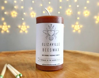 Short Pillar Candle, Beeswax Pillar, 3 1/4 Inch Tall Pillar, Rust Color Candles, Custom Color Candle, Outdoor Candles