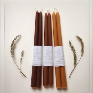 Tall Beeswax Taper Candles: 12&quot; Handmade, Custom Color
