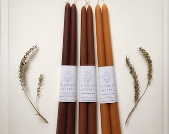 Tall Brown Candles, Beeswax Tapers, One Pair of Candles, 12" Tapered Candles, Beeswax Candles, Custom Color, Dark Brown Candles, Dark Candle