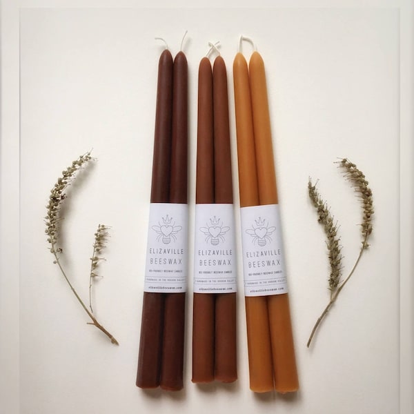 12" Tall Beeswax Tapers - Handmade Candles - Earth Tones